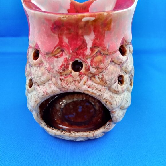 Red & tan Owl Ceramic Tea Light Candle Holder Wax Melter 4 1/2'' tall - Picture 3 of 7